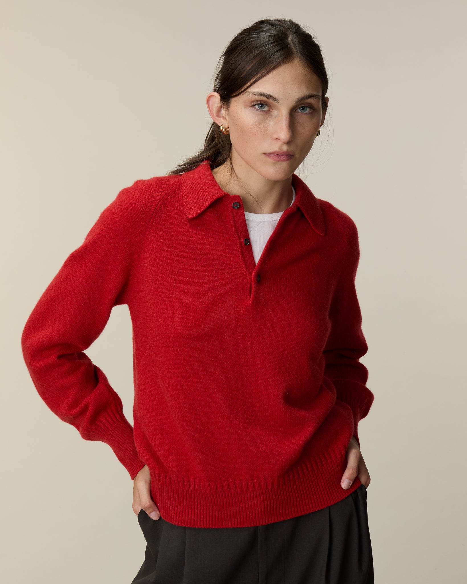 Polo en cachemire Rouge Femme