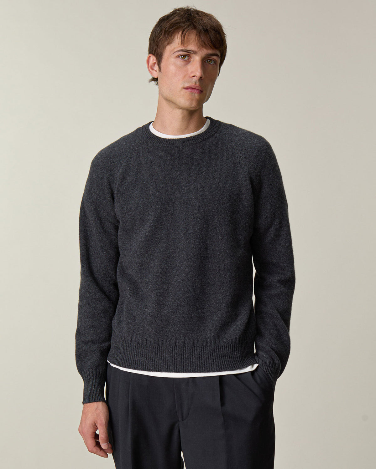 Pull col rond en cachemire Gris foncé Homme