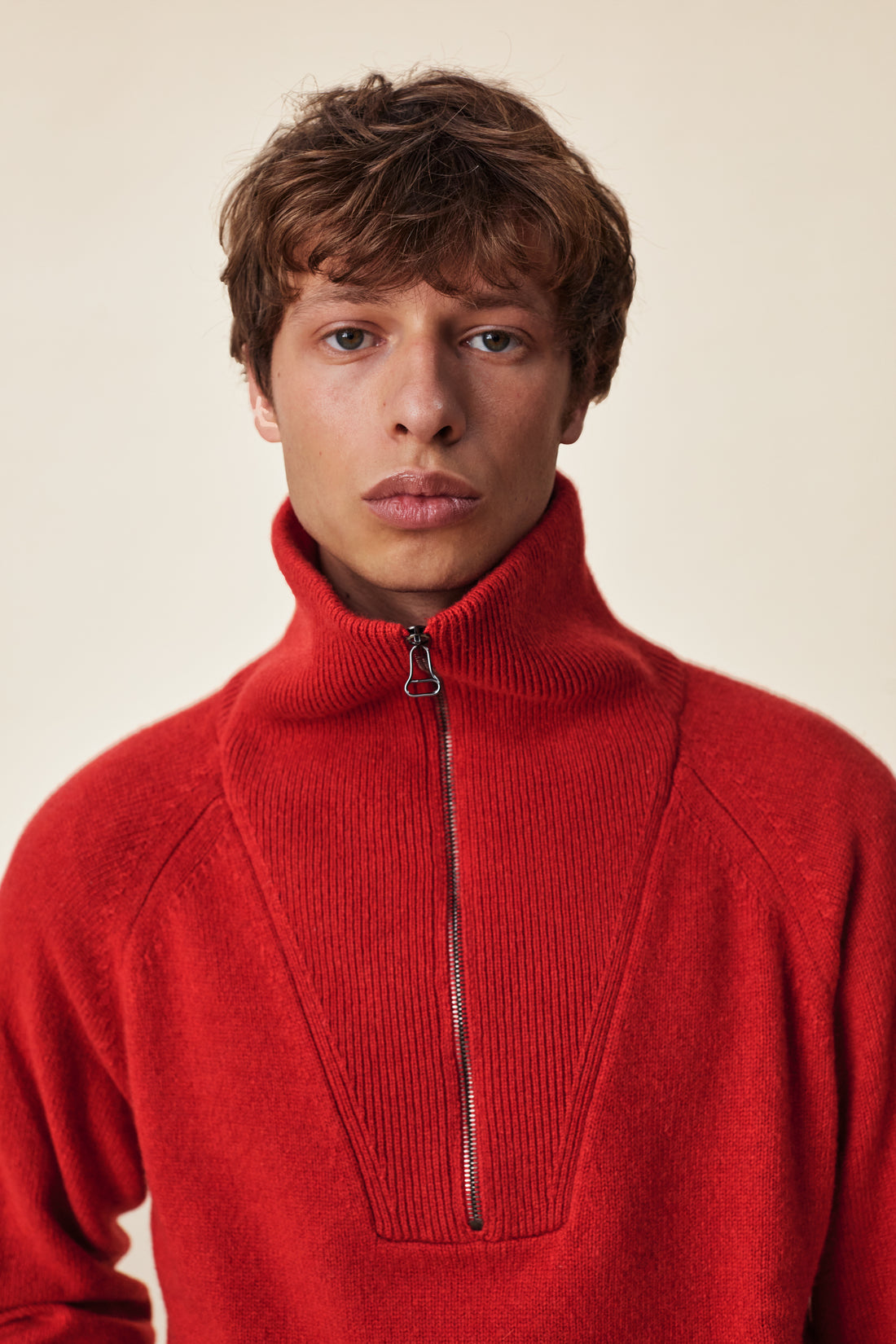 Men's Red Cashmere Zip Collar