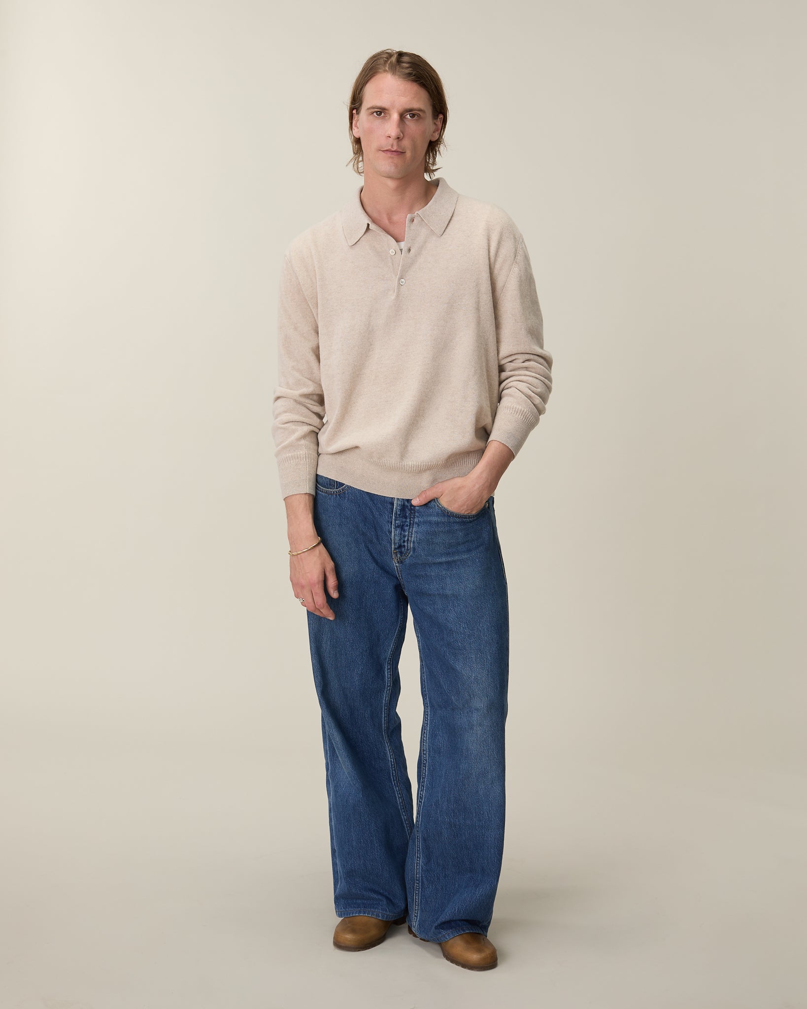 Men’s Lightweight Cashmere Polo — Sand