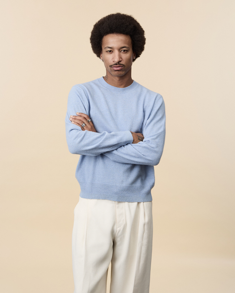 Sky blue cashmere crewneck for men