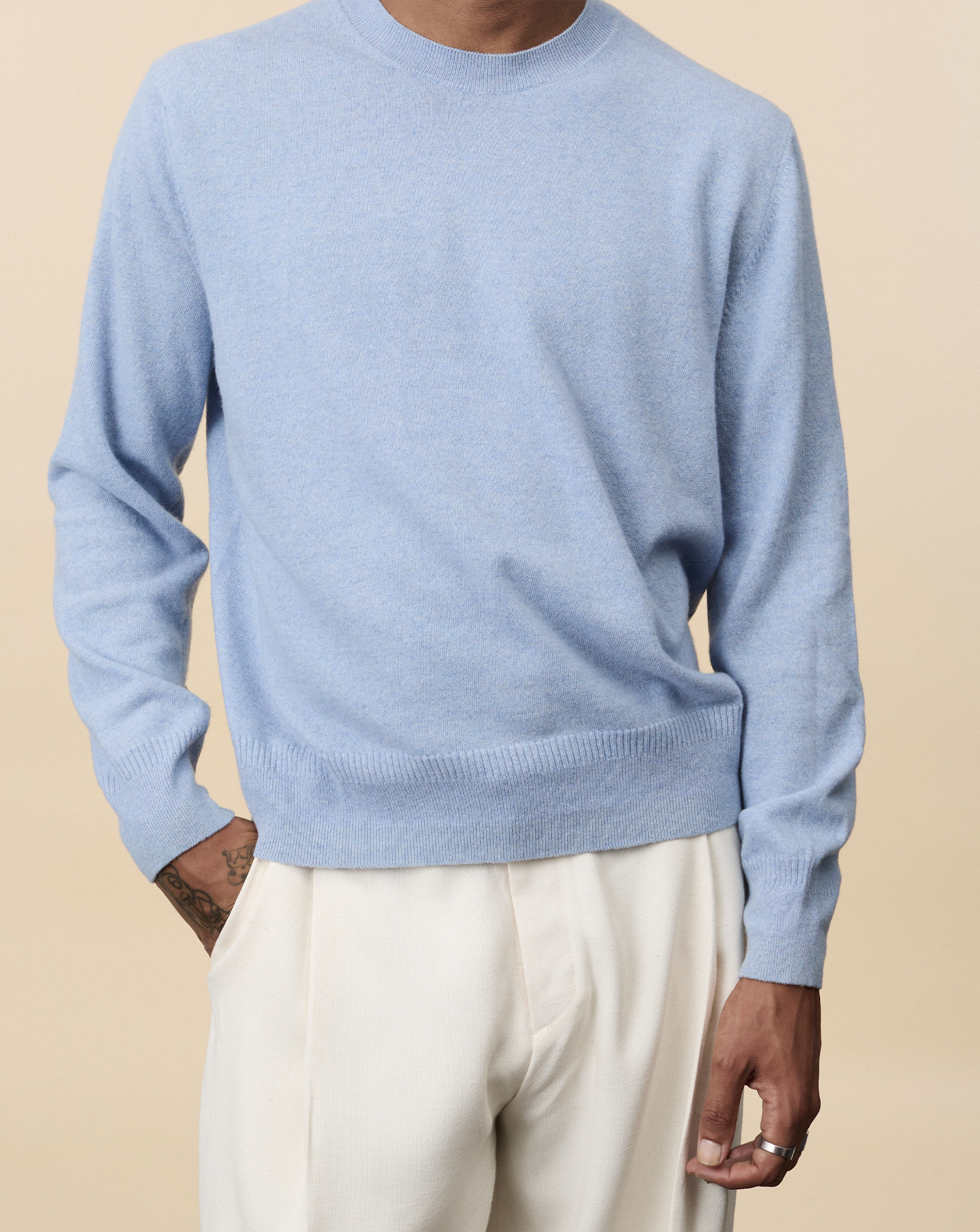 Sky blue cashmere crewneck for men