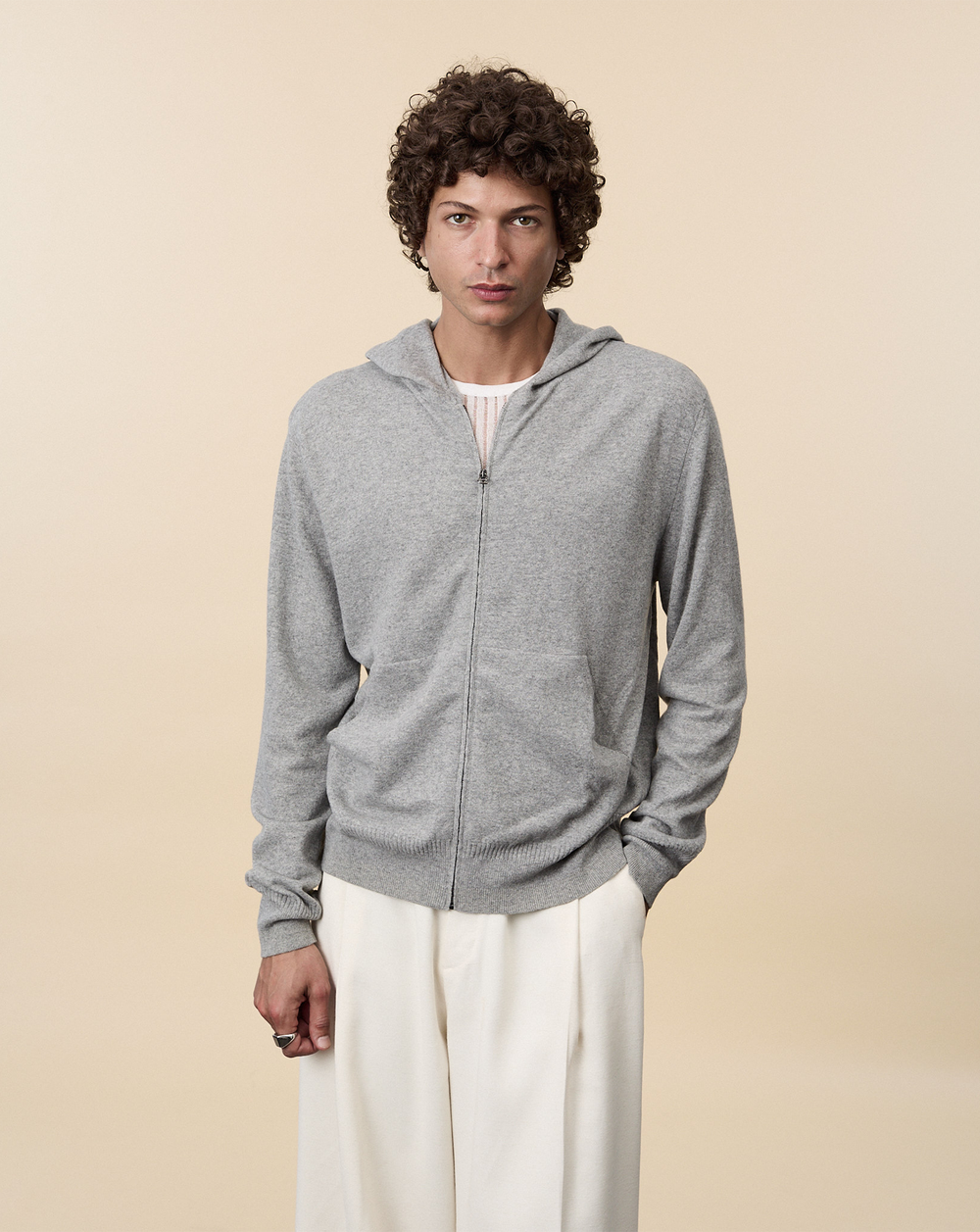 Light gray cashmere hoodie for men