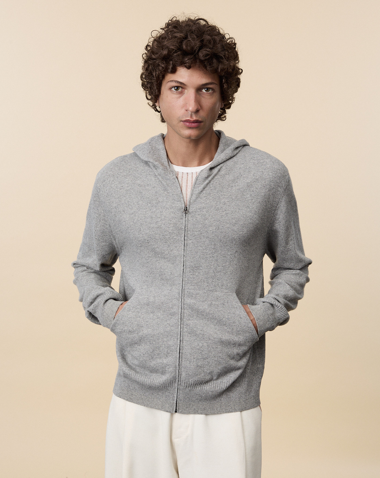 Hoodie cachemire léger Gris clair homme