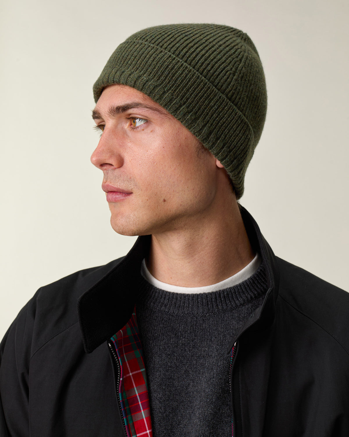 Bonnet en cachemire Kaki Homme