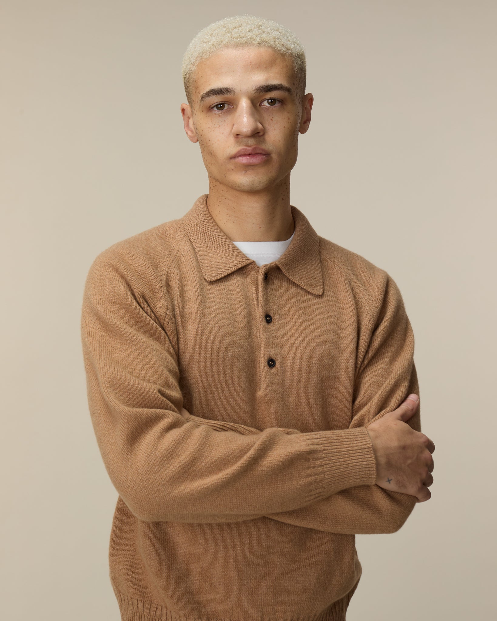 Polo en cachemire Camel Homme