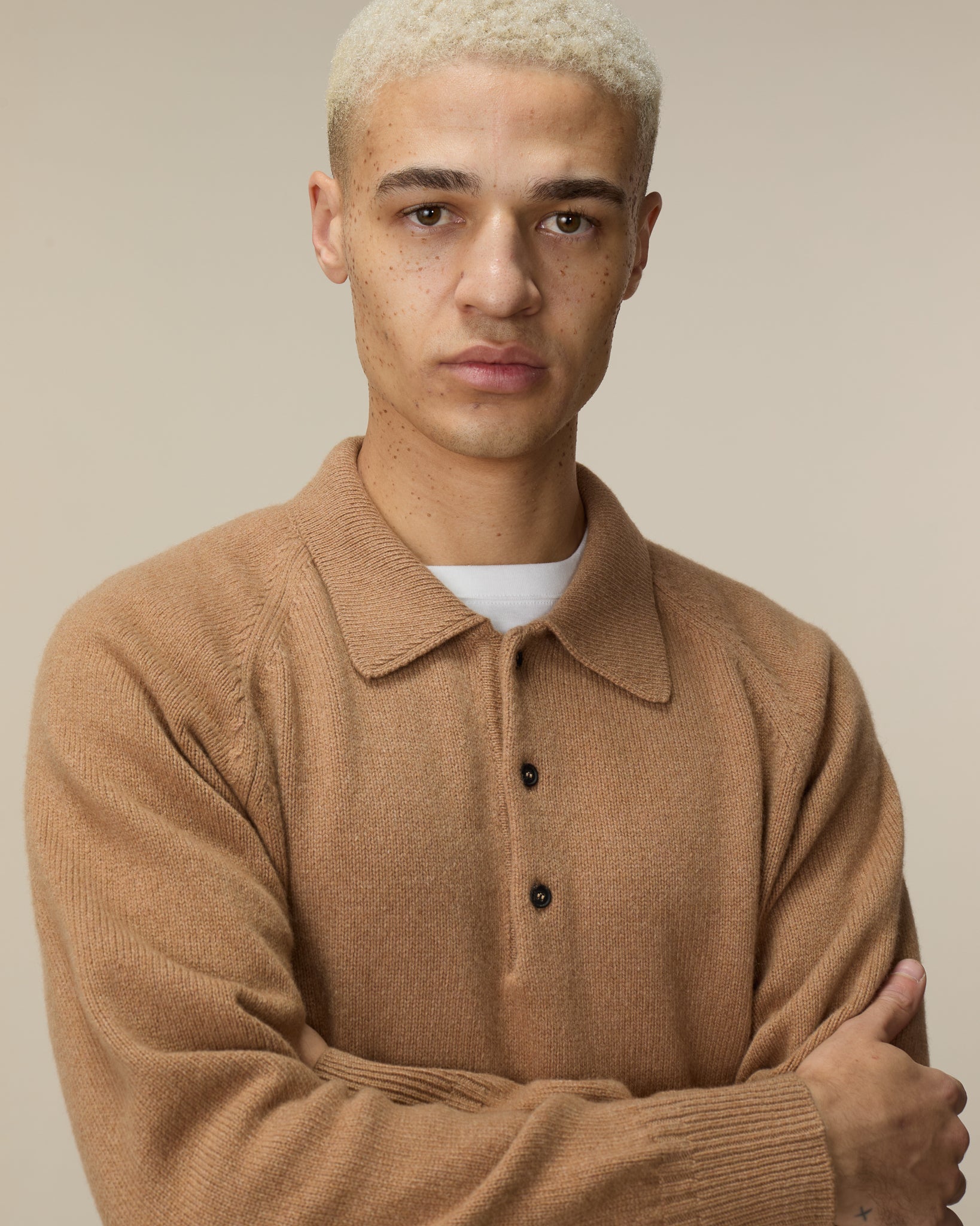 Polo en cachemire Camel Homme