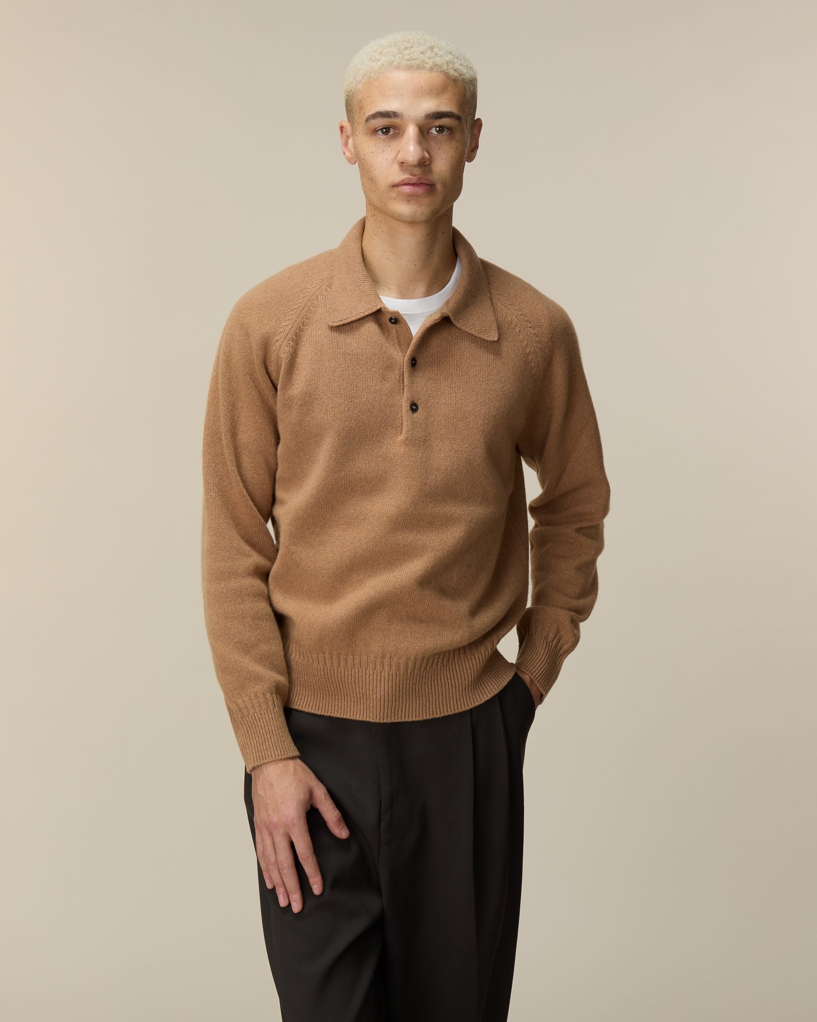 Polo en cachemire Camel Homme