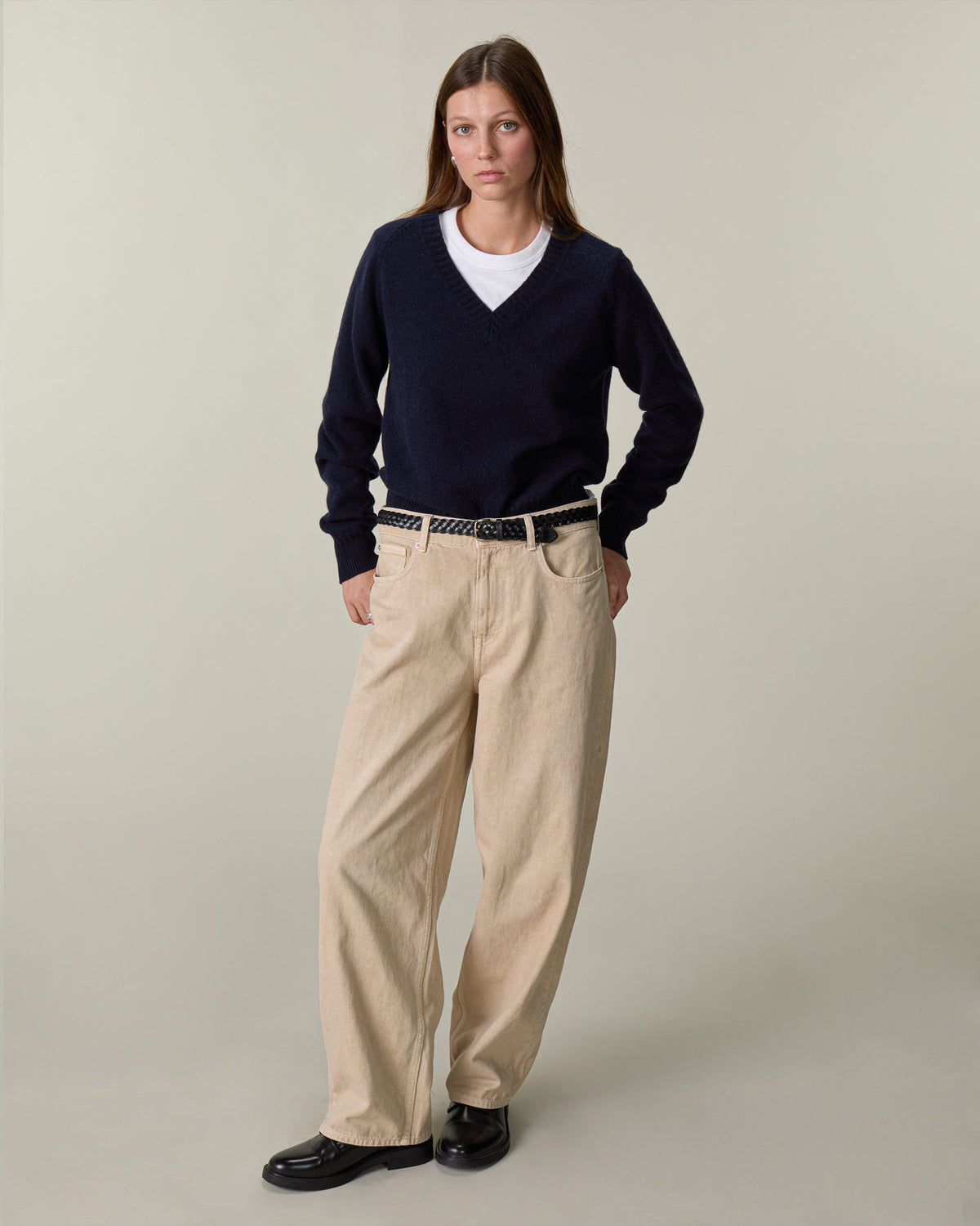 Col V en cachemire Marine Femme