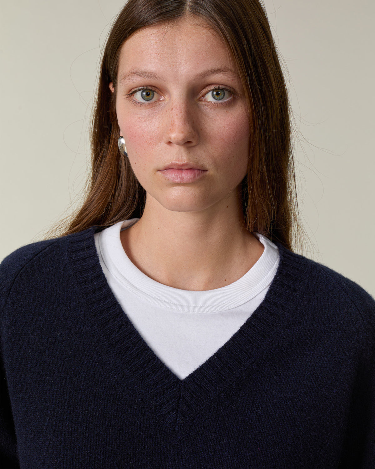 Col V en cachemire Marine Femme