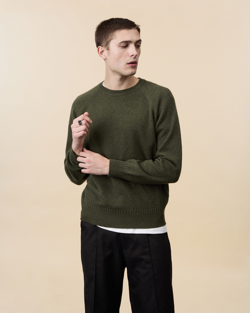 tricot Pull col rond en cachemire Kaki Homme – Tricot