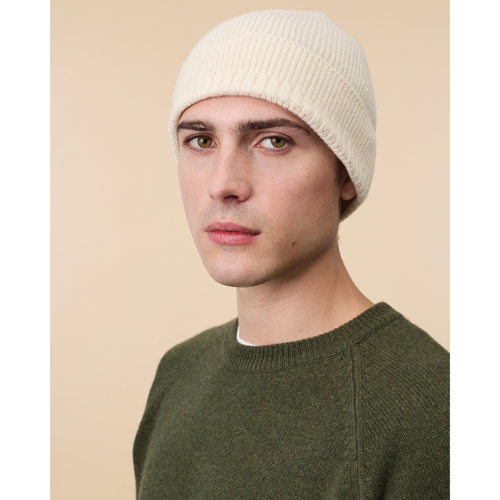 Bonnet en cachemire Blanc Cassé Homme