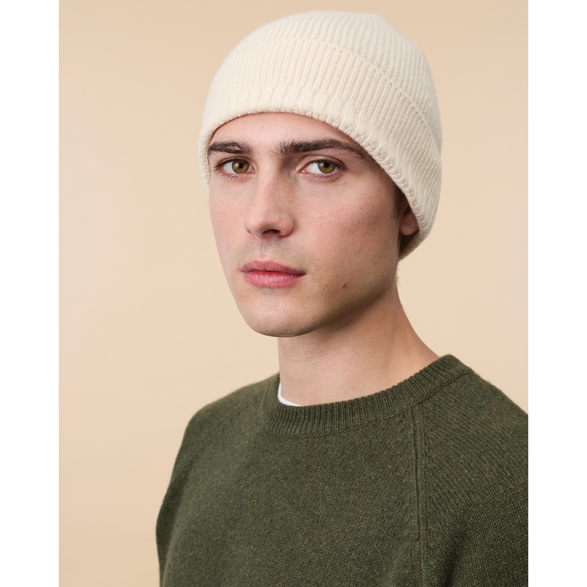 Bonnet en cachemire Blanc Cassé Homme