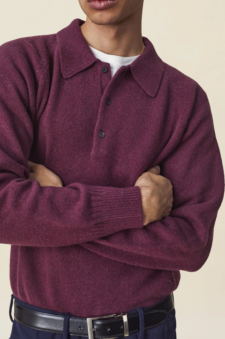 Men's burgundy cashmere polo