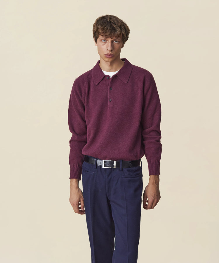 Men's burgundy cashmere polo