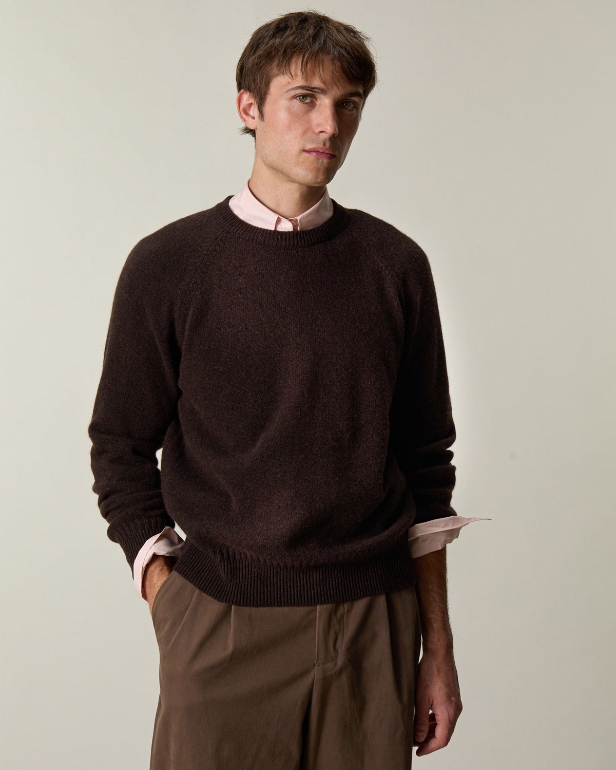 Col rond en cachemire Marron Homme