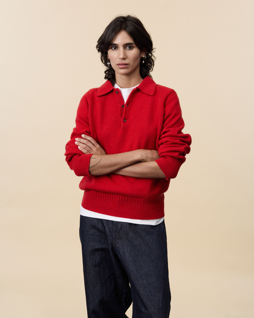 Women's red cashmere polo