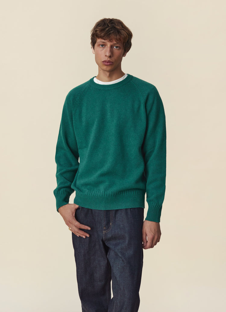 Men's cashmere crewneck sweater in Bottle-green