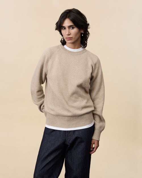 tricot Pull col rond en cachemire Sable Femme – Tricot