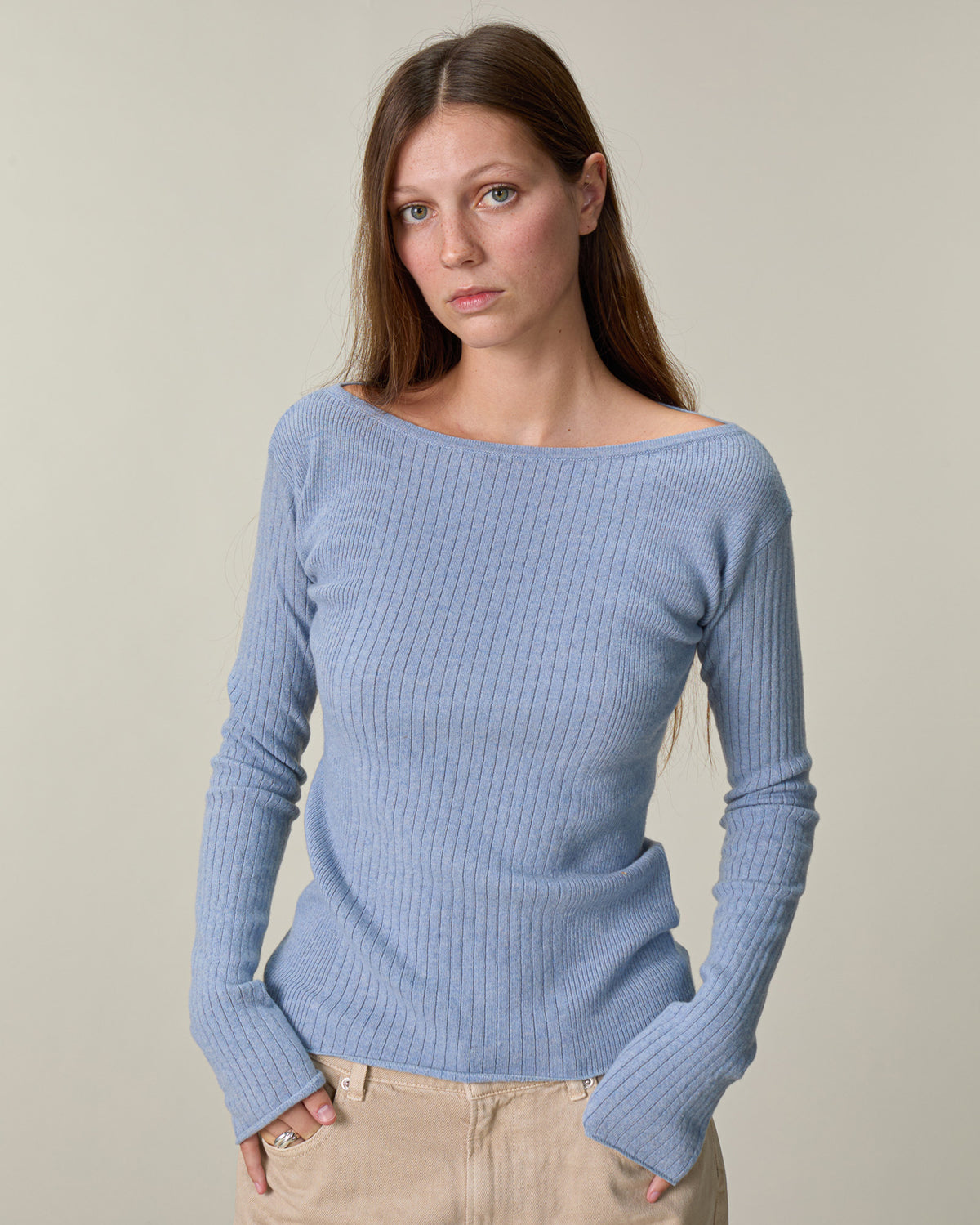 Women's Sky Blue Boat Neck