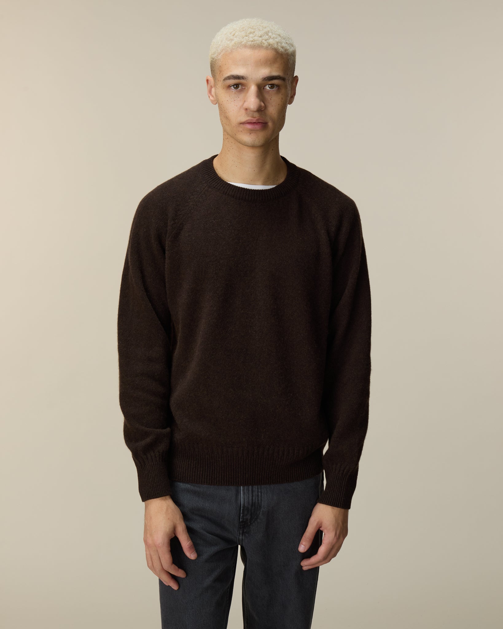 Col rond en cachemire Marron Homme