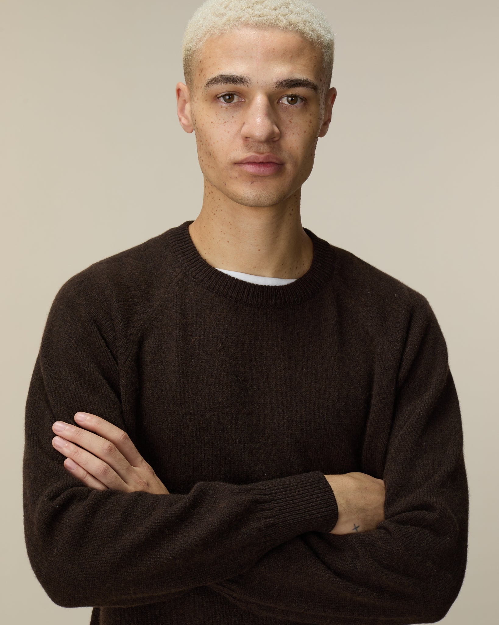 Col rond en cachemire Marron Homme