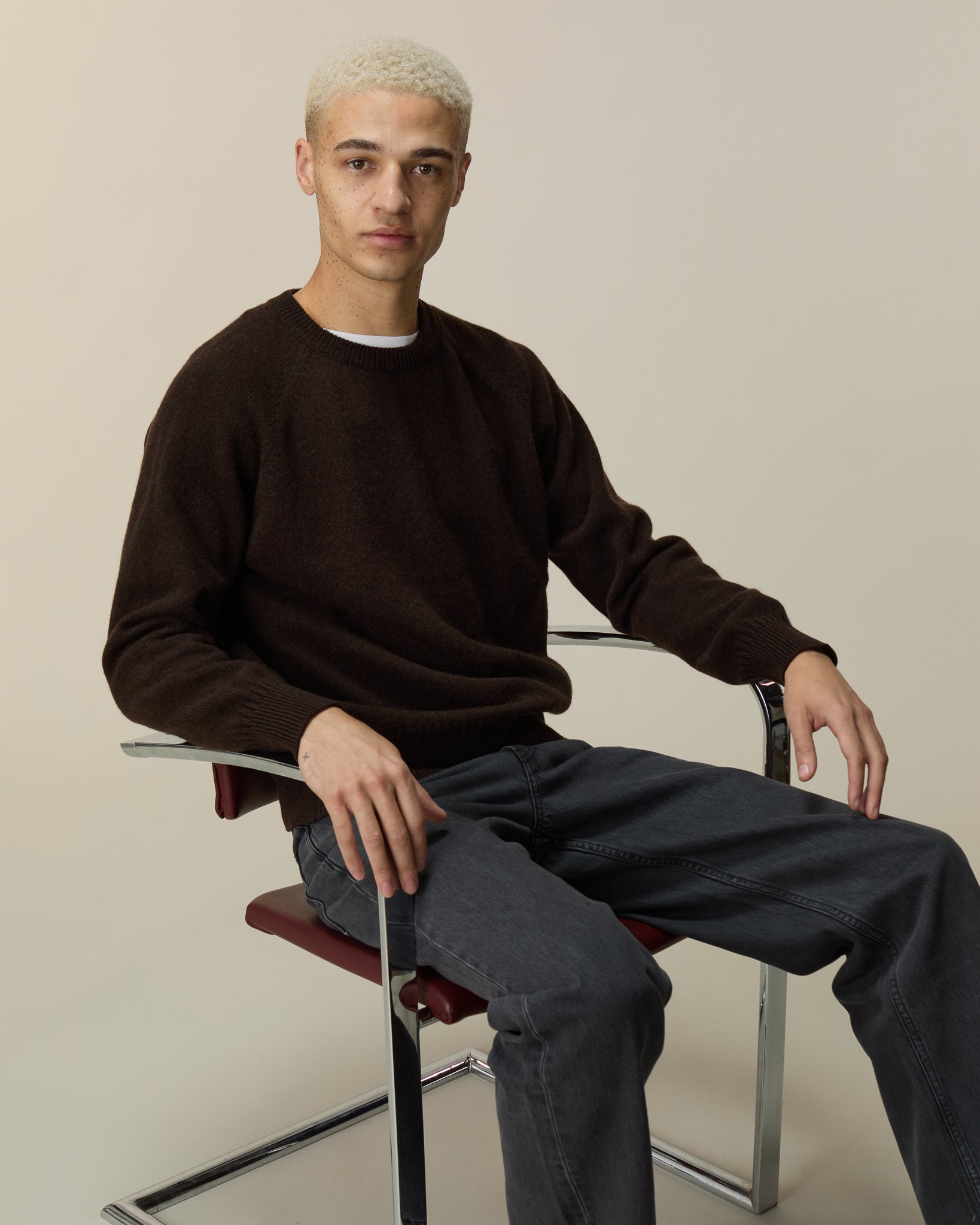 Col rond en cachemire Marron Homme