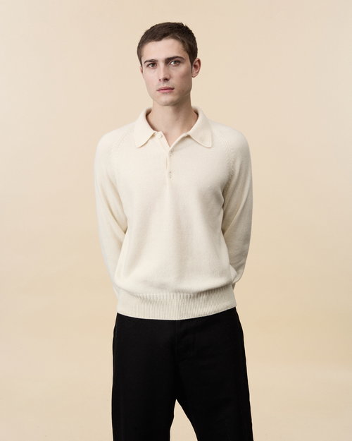 Men's off-white cashmere polo