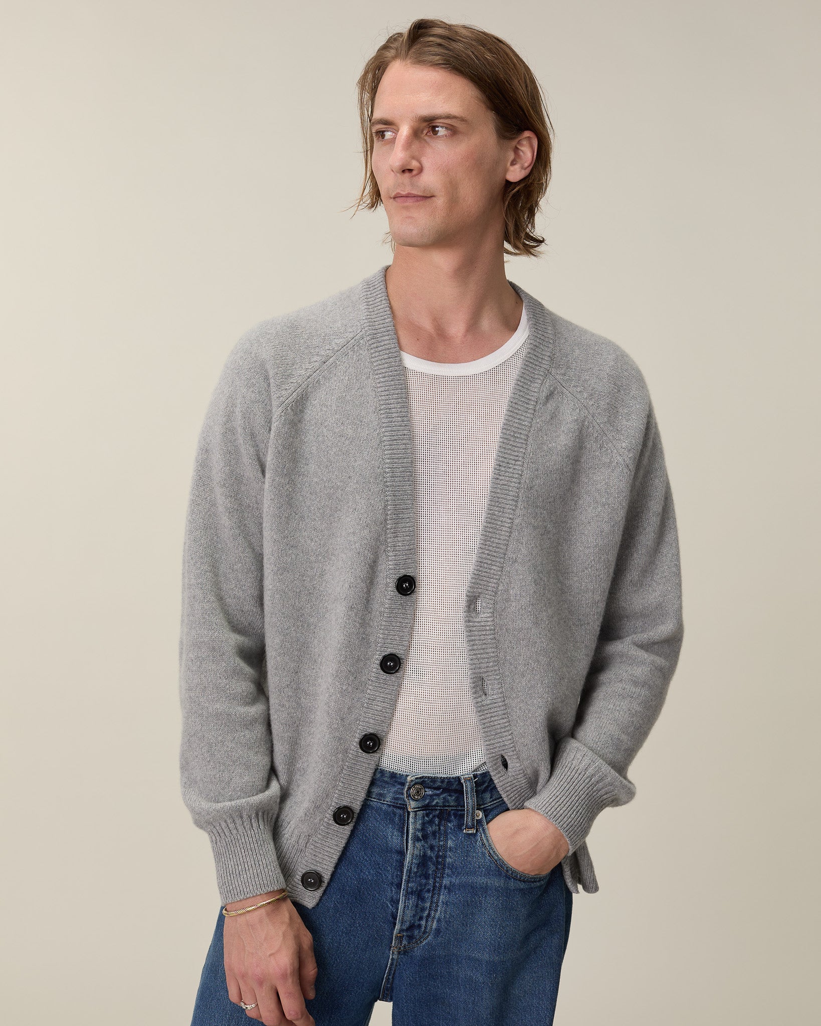 Men's Grey Cashmere Cardigan