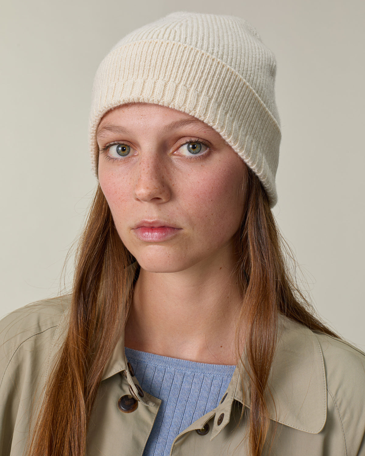 Bonnet en cachemire Blanc Cassé Femme