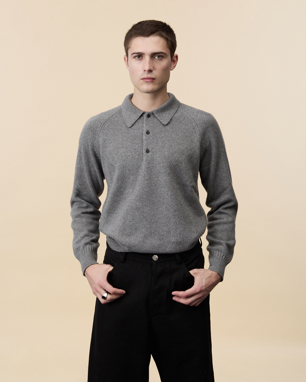 Men s Gray Cashmere polo Tricot