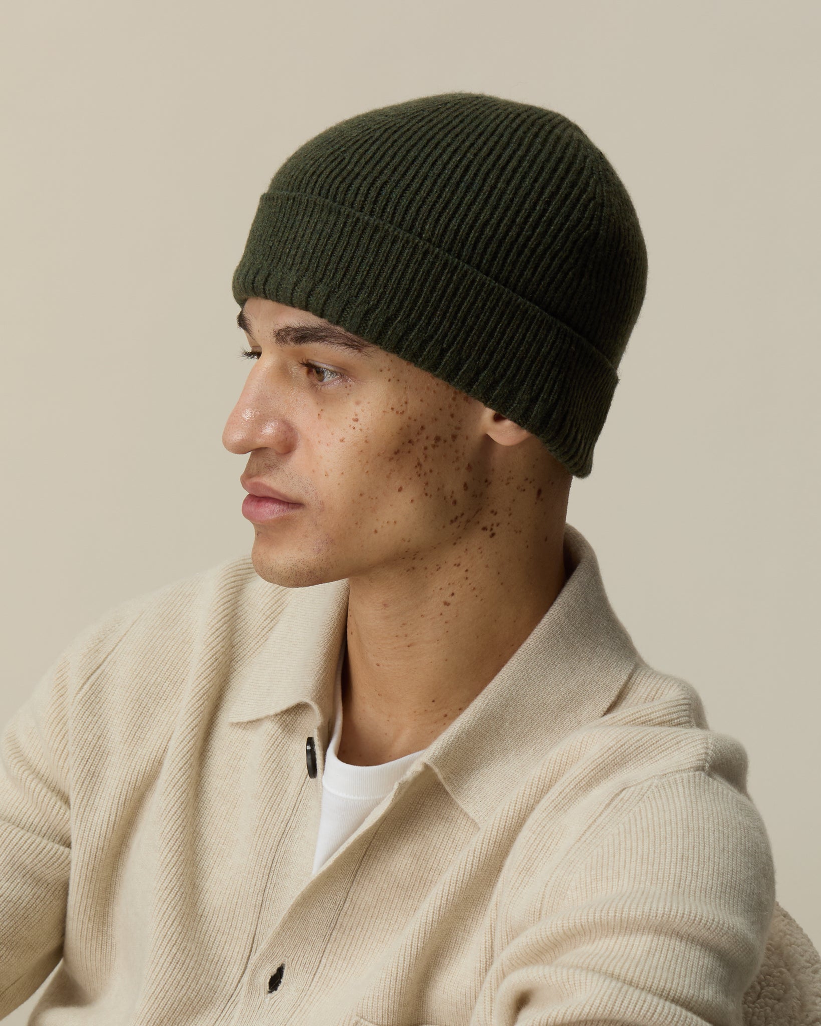Bonnet en cachemire Kaki Homme