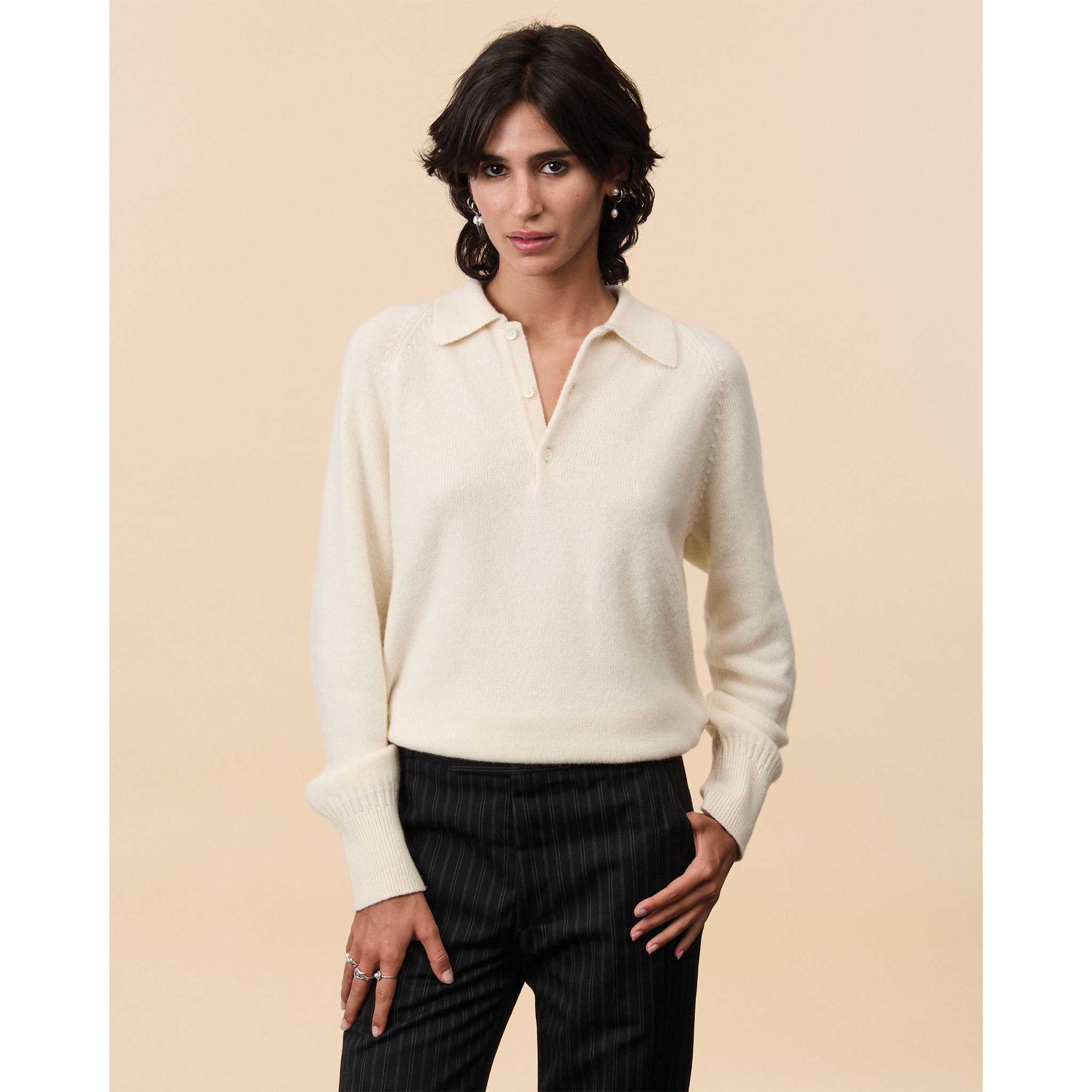 Polo en cachemire Blanc Femme