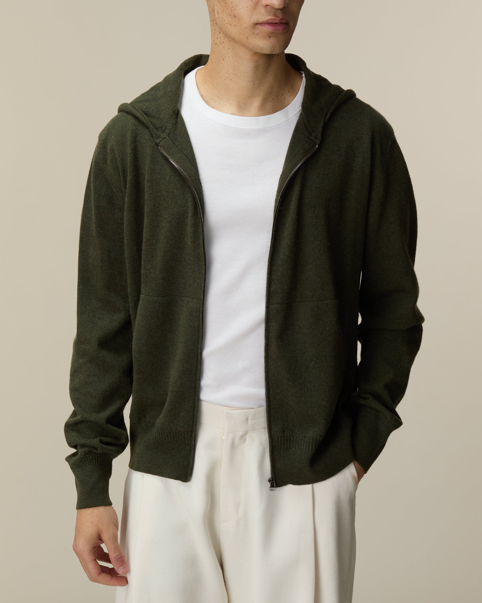 Khaki cashmere hoodie for men