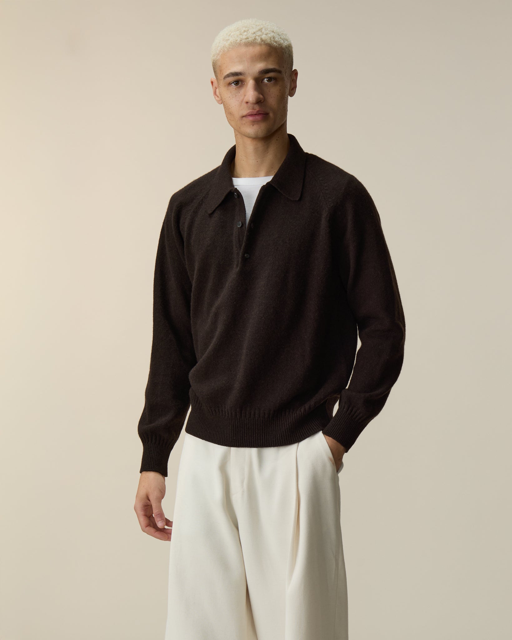 Men's Brown Cashmere Polo Shirt