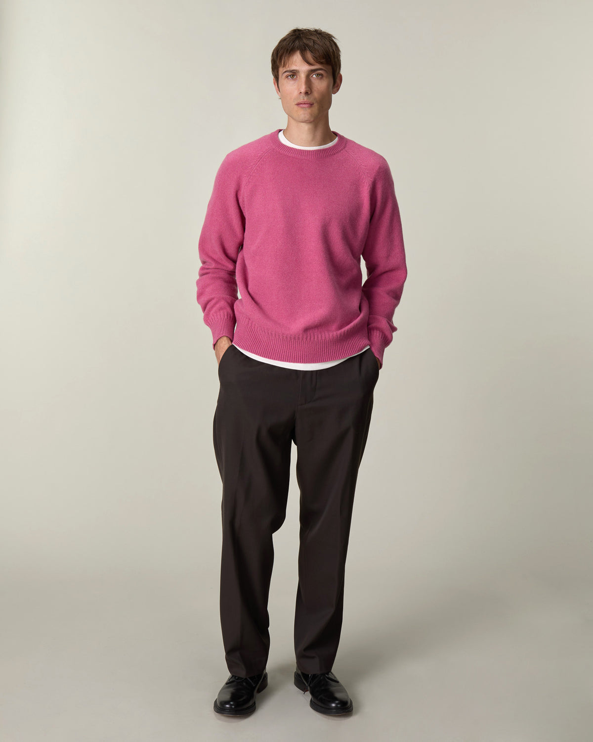 Pull col rond en cachemire Rose Indien Homme