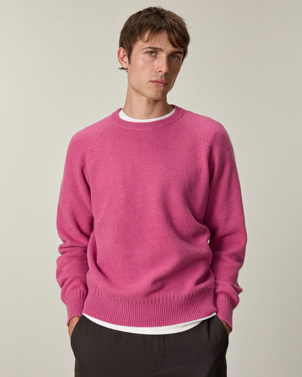 Pull col rond en cachemire Rose Indien Homme