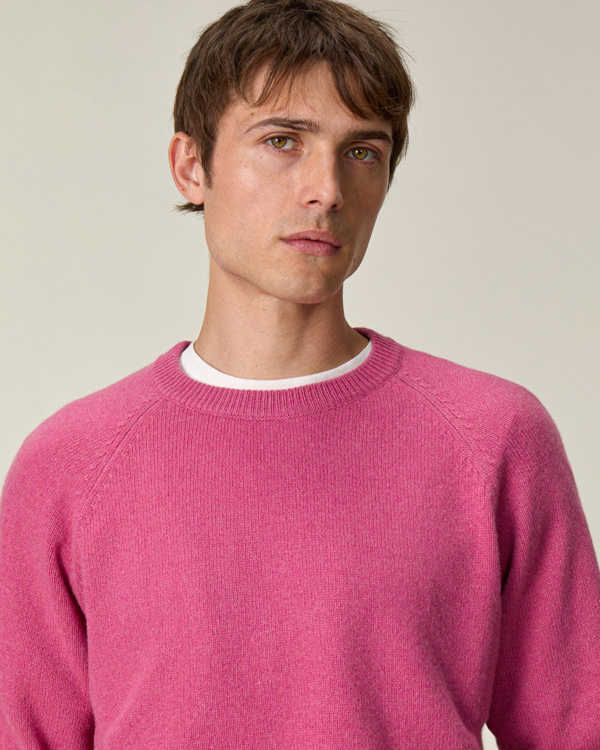 Pull col rond en cachemire Rose Indien Homme