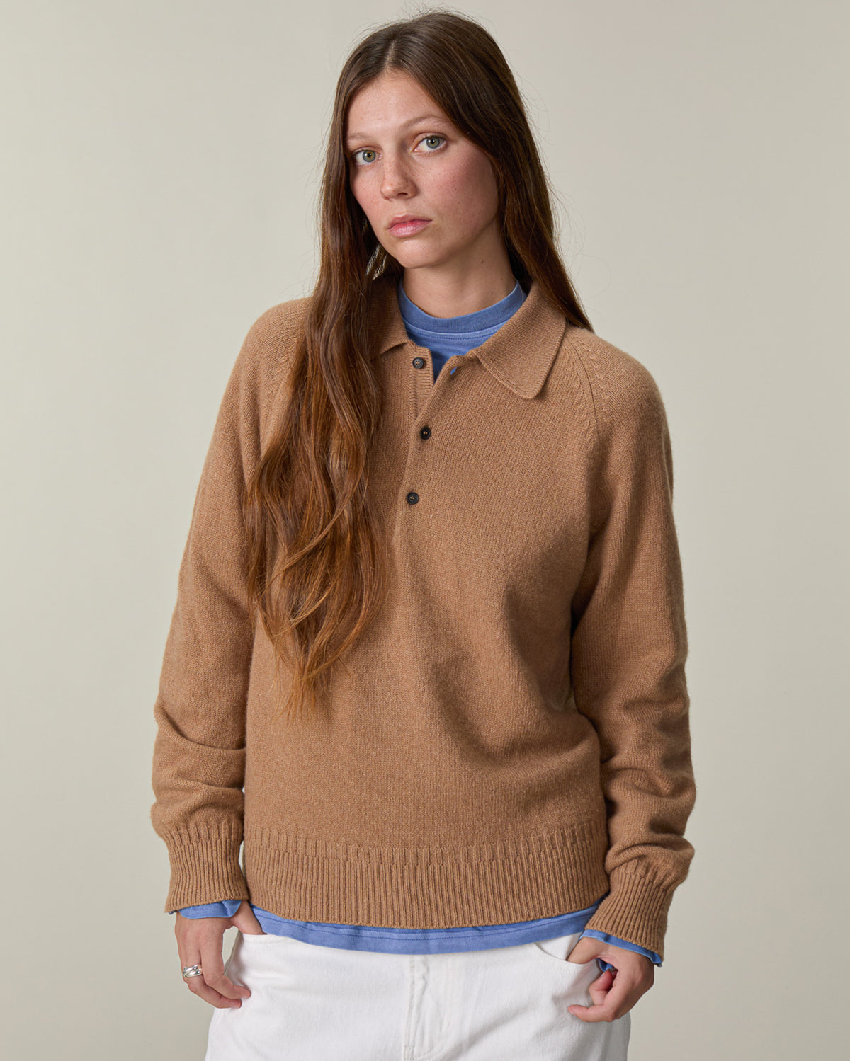 Polo en cachemire Camel Femme