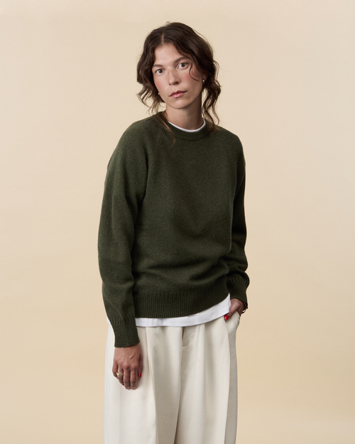 tricot Pull col rond en cachemire Kaki Femme – Tricot