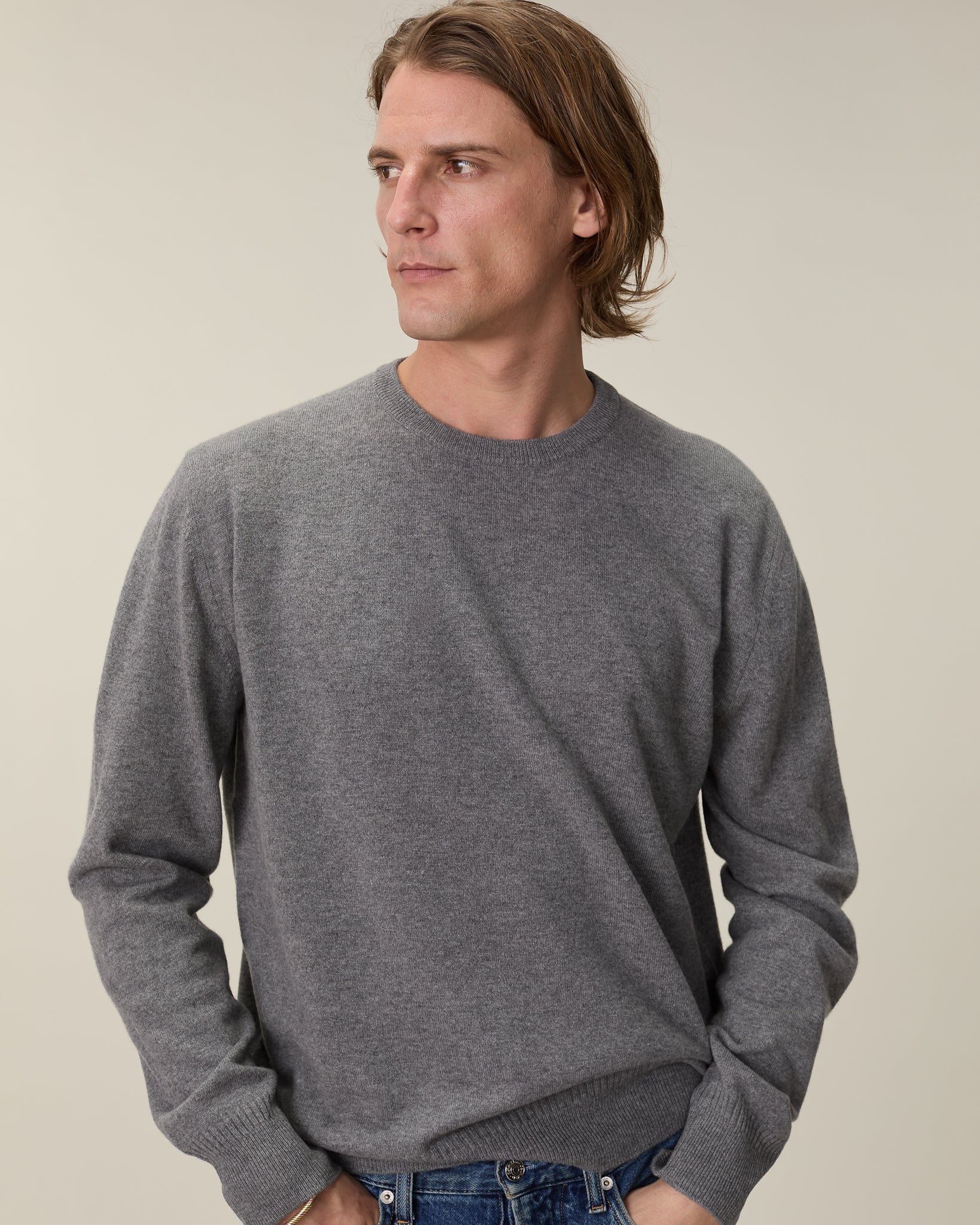 Pull col rond cachemire léger Gris homme - Tricot