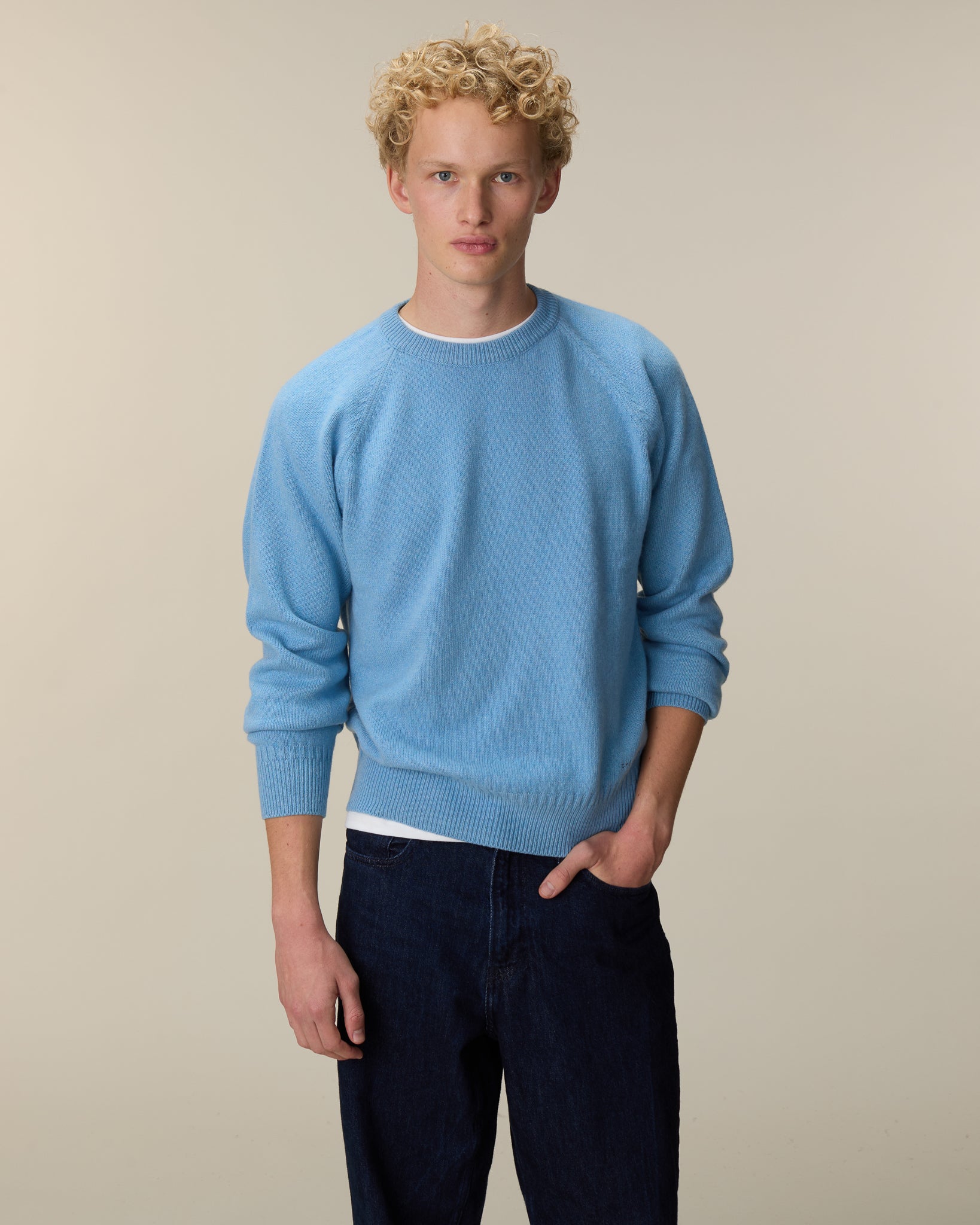 Col rond en cachemire bleu Nina homme