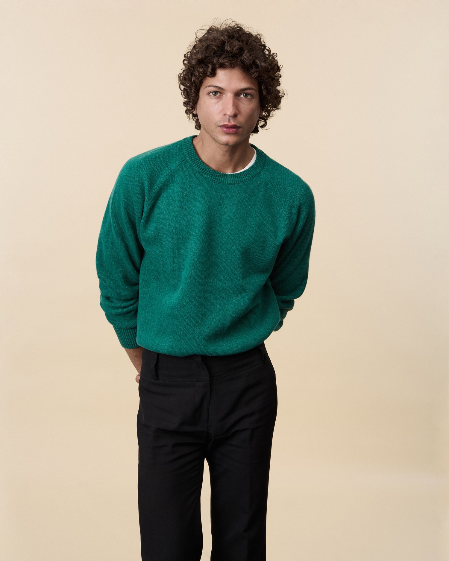 Pull col rond en cachemire Vert bouteille Homme