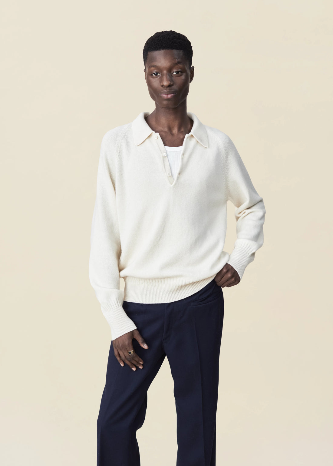 Men's off-white cashmere polo