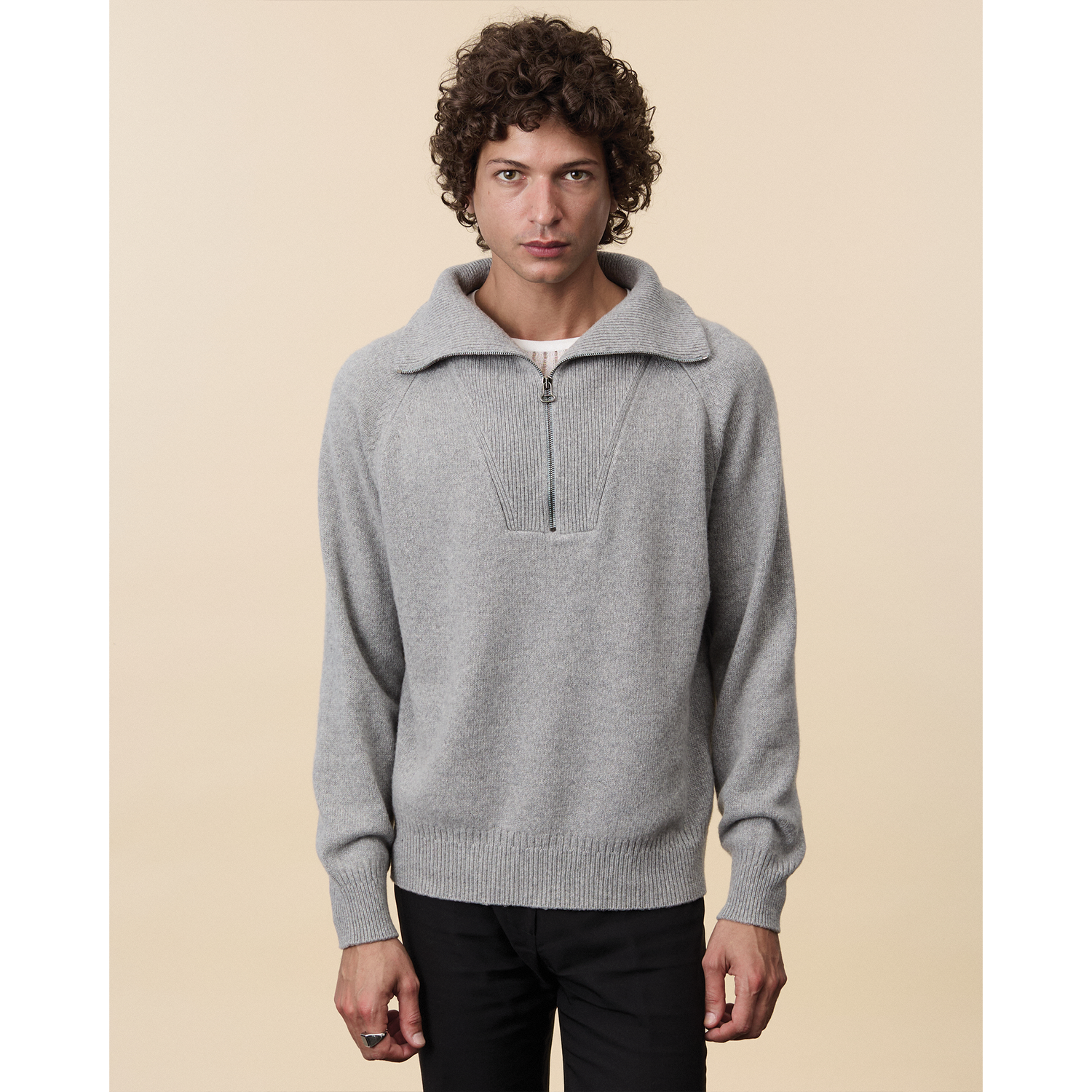 Pull col zippé en cachemire Gris Homme