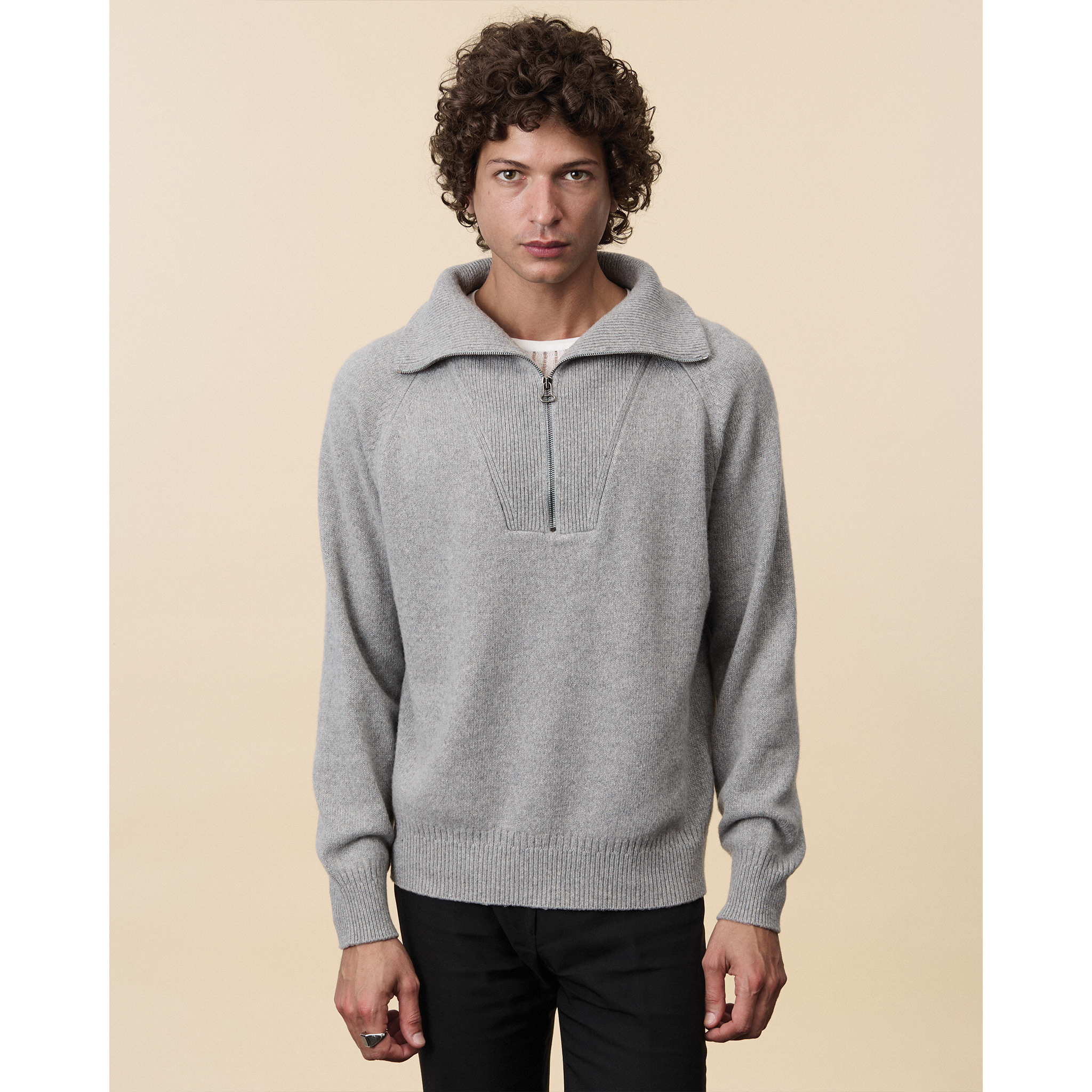 Pull col zippé en cachemire Gris Homme
