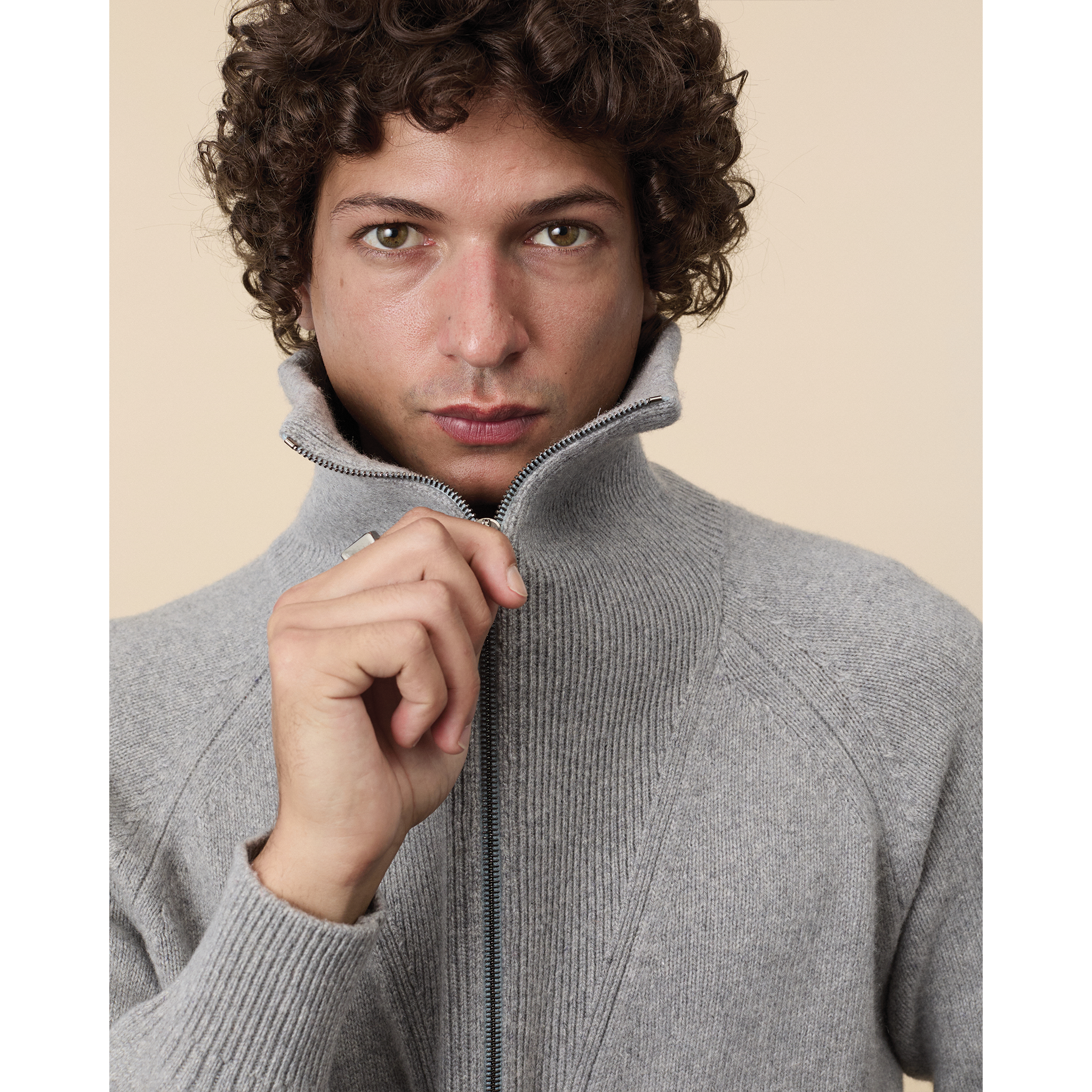 Pull col zippé en cachemire Gris Homme