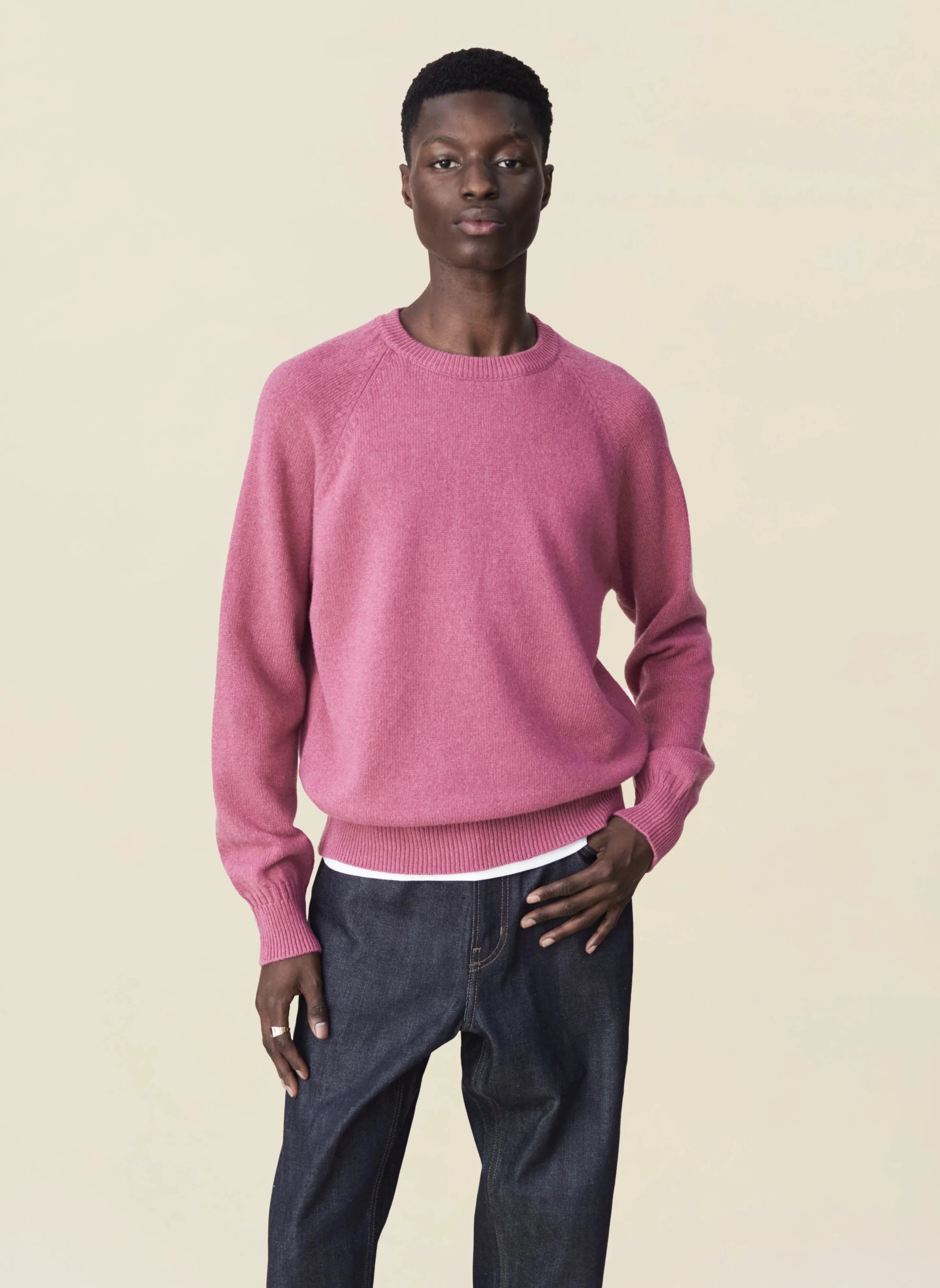Pull Col Rond Pull col rond en cachemire Rose Indien Homme – Tricot