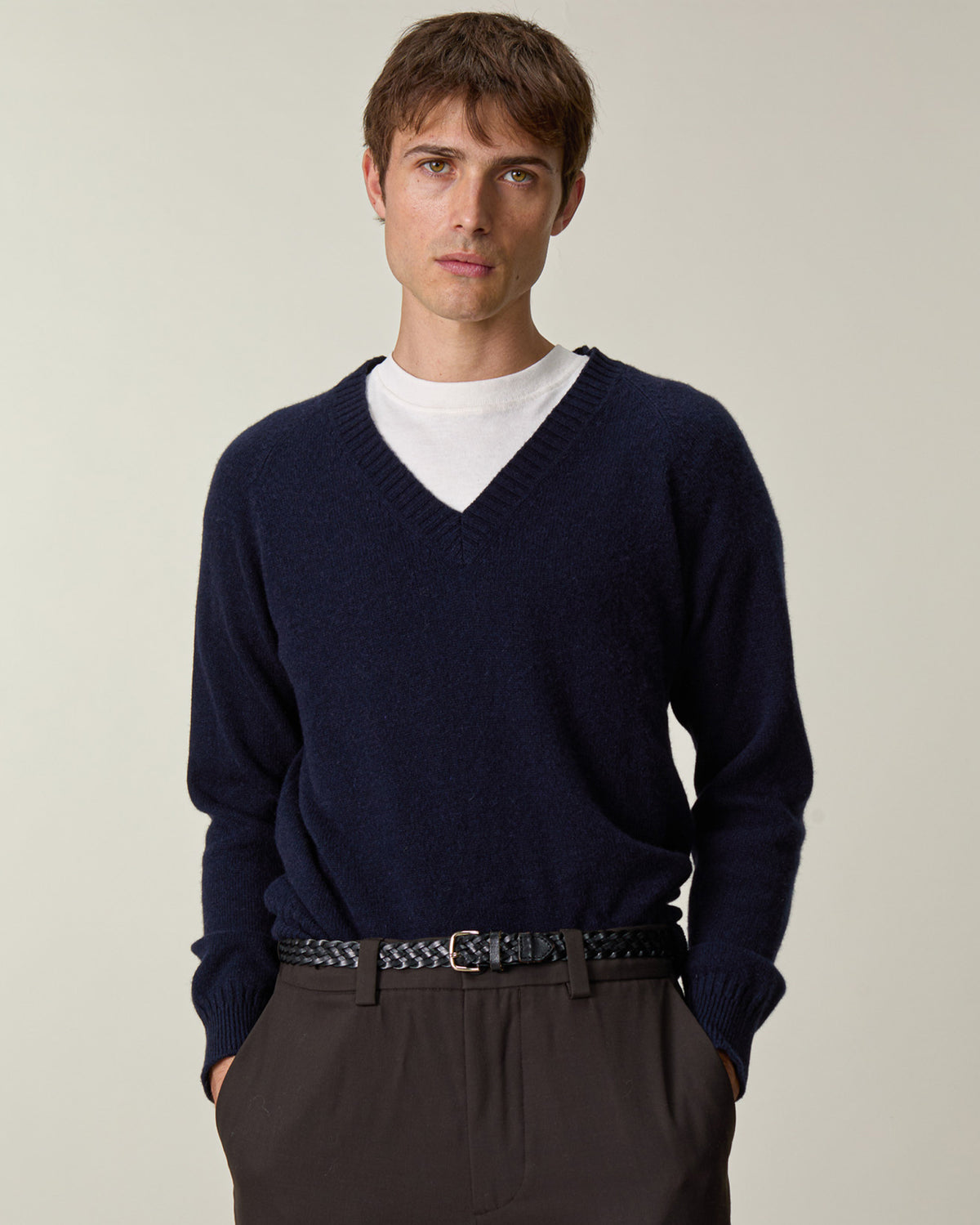 Col V en cachemire Marine Homme