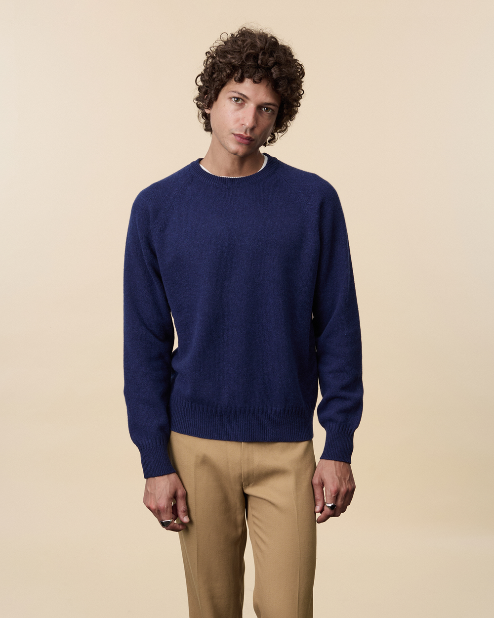 Pull col rond en cachemire Marine Homme